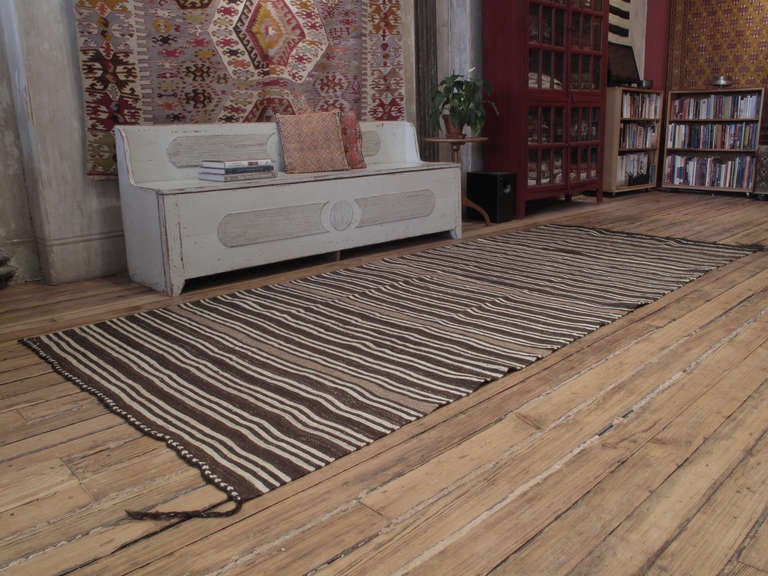 20th Century Banded Kilim Wide Runner Rug