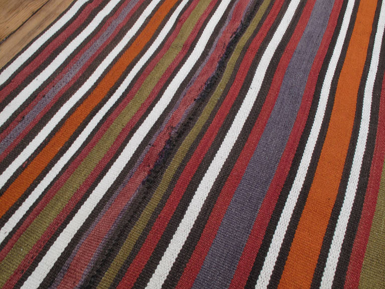 Turkish Large and Colorful Striped Jajim Rug