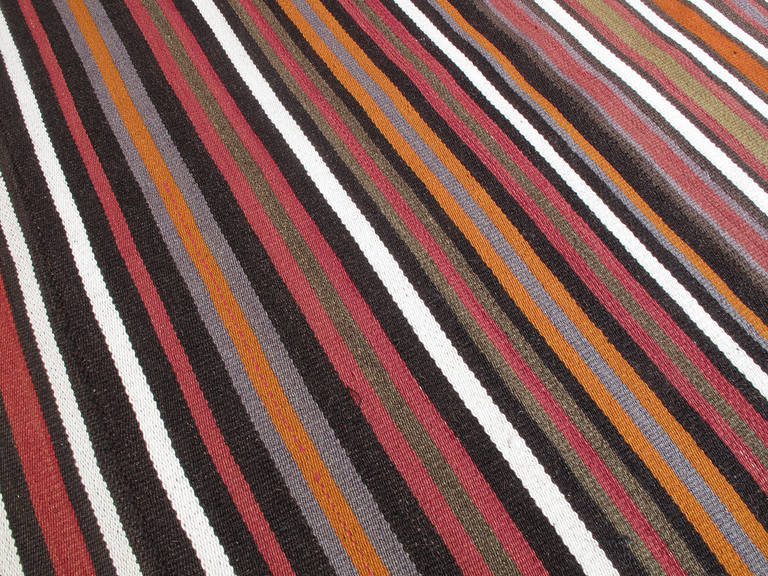 Hand-Woven Large and Colorful Striped Jajim Rug