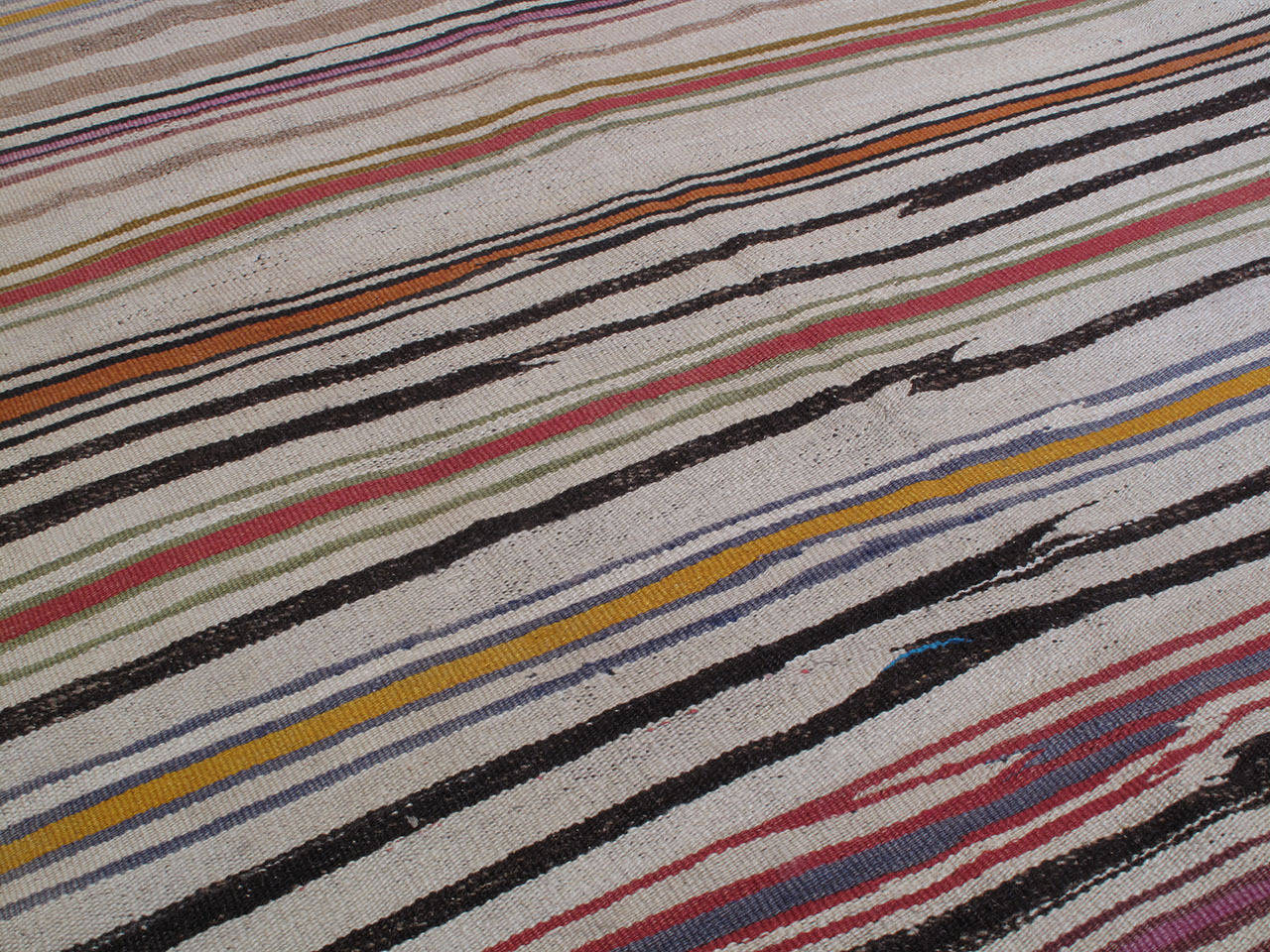 Turkish Striped Kilim Wide Runner Rug