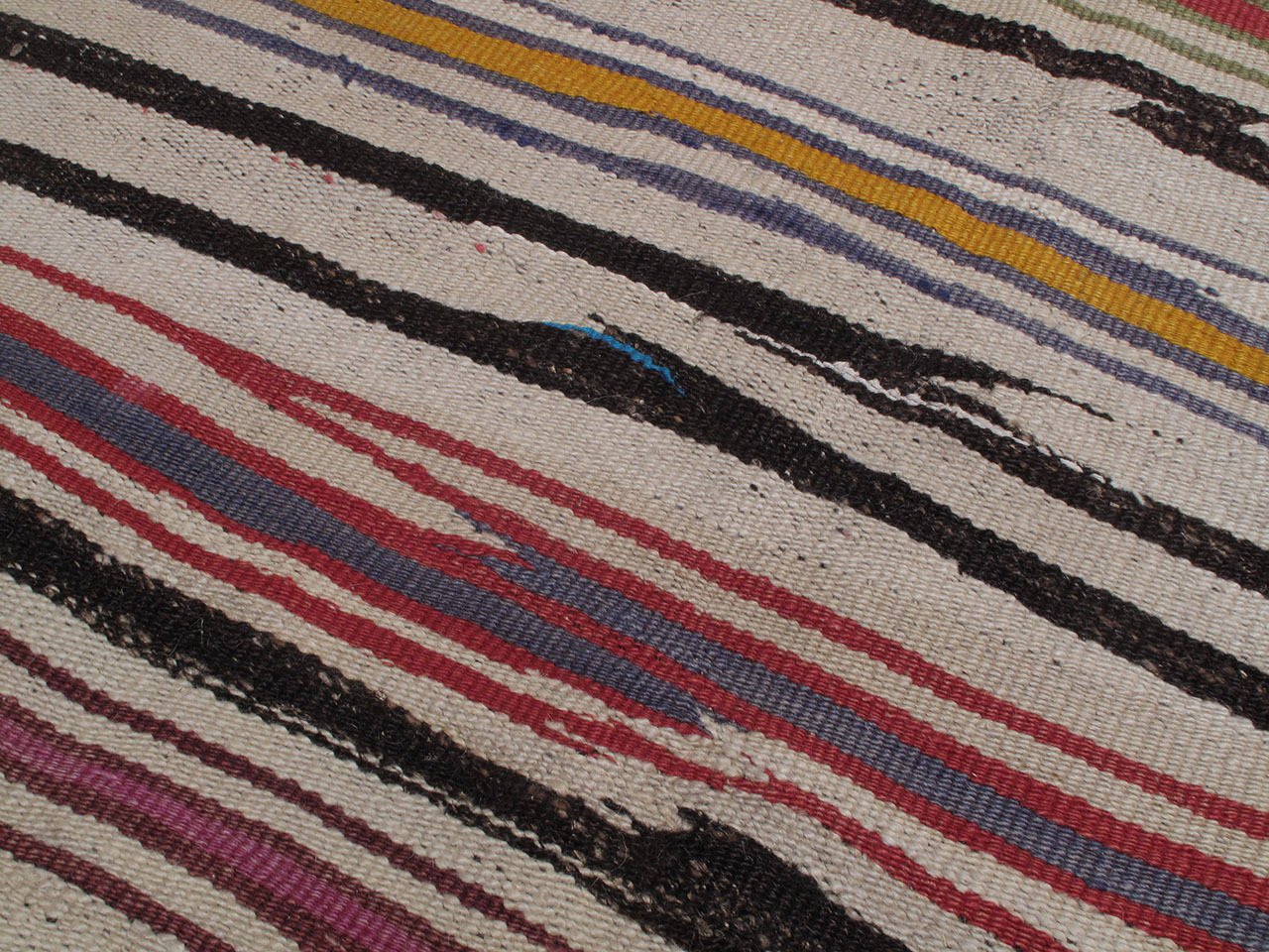 Hand-Woven Striped Kilim Wide Runner Rug