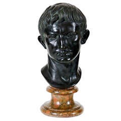 18th C Bronze Head of Gaius Julius Caesar Octavianus
