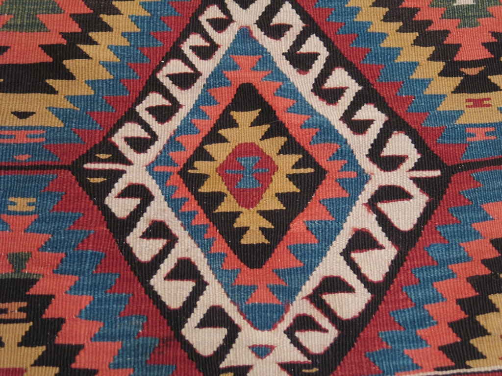 Hand-Woven Antique Fethiye Kilim Rug For Sale