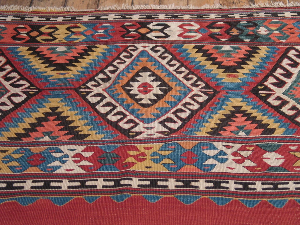 Wool Antique Fethiye Kilim Rug For Sale