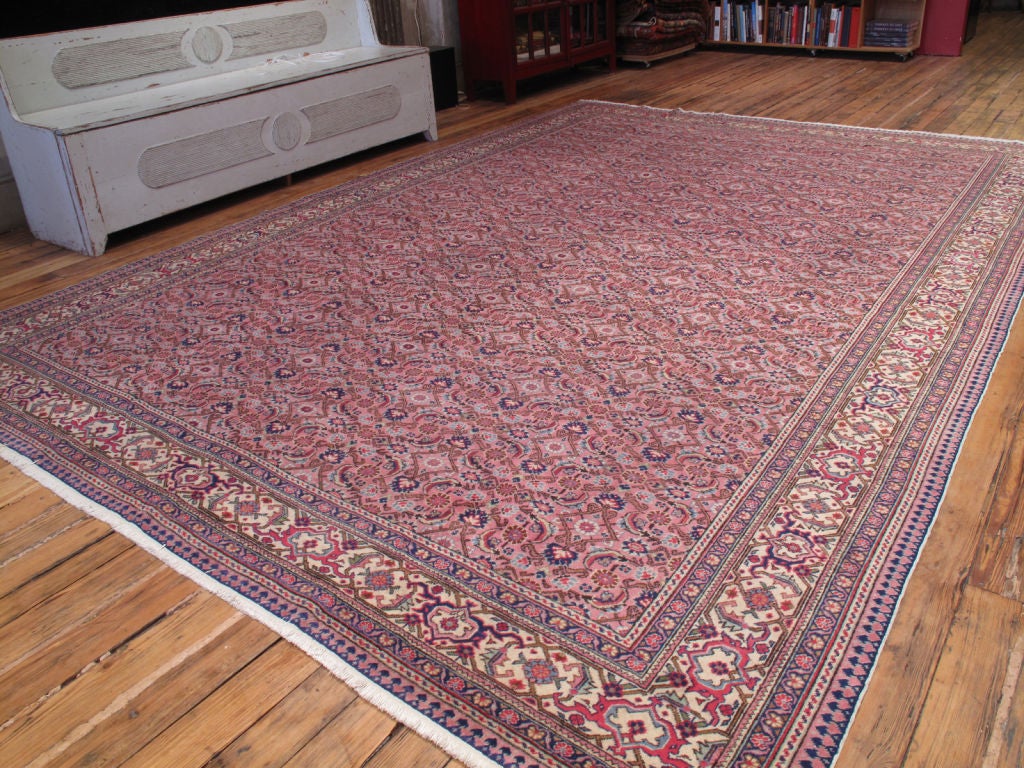 Pink Kayseri carpet or rug. It is pink, but a very pretty pink. Lovely vintage Turkish carpet with a classical design, great patina, at great value.