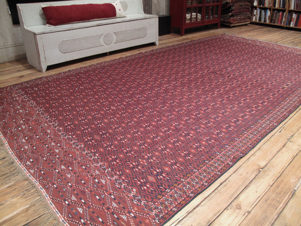 Antique Turkmen Palas, Kilim rug. An impressive tribal flatweave rug from the Yomud Turkmen tribes.