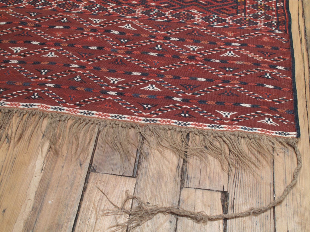 Hand-Woven Antique Turkmen Palas, Kilim Rug For Sale