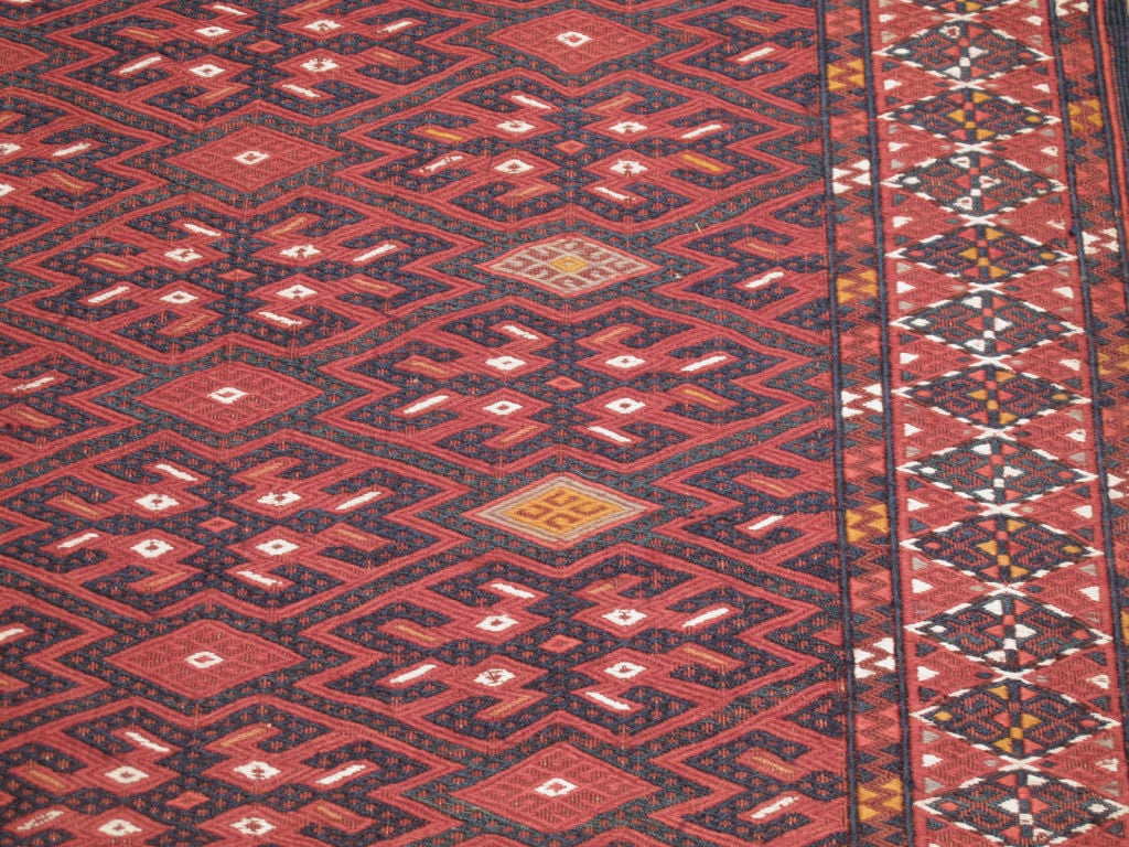 Cotton Antique Turkmen Palas, Kilim Rug For Sale