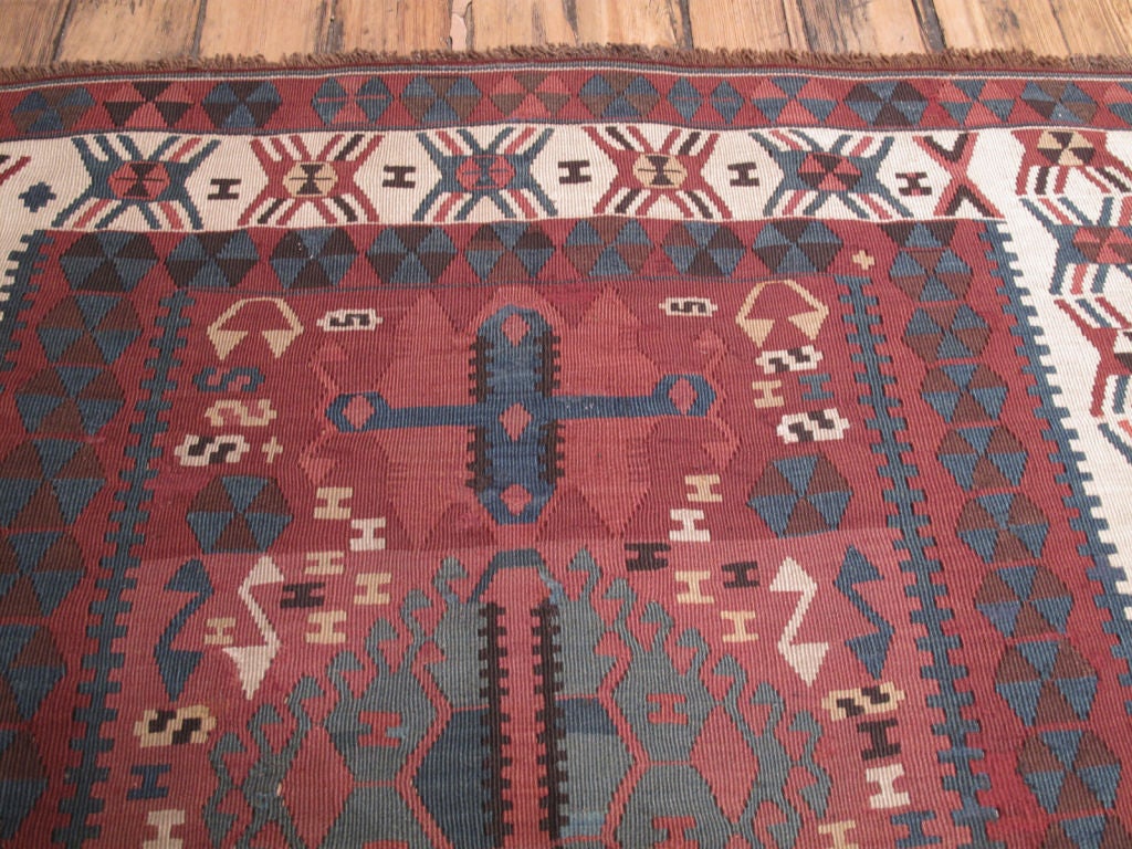 Wool Antique Kagizman Kilim Rug For Sale
