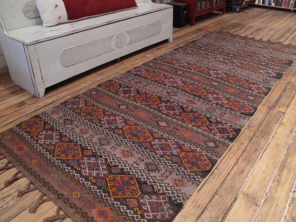 Kars Kilim runner rug. A very handsome and sturdy tribal kilim runner rug from Eastern Turkey with bands decorated in 