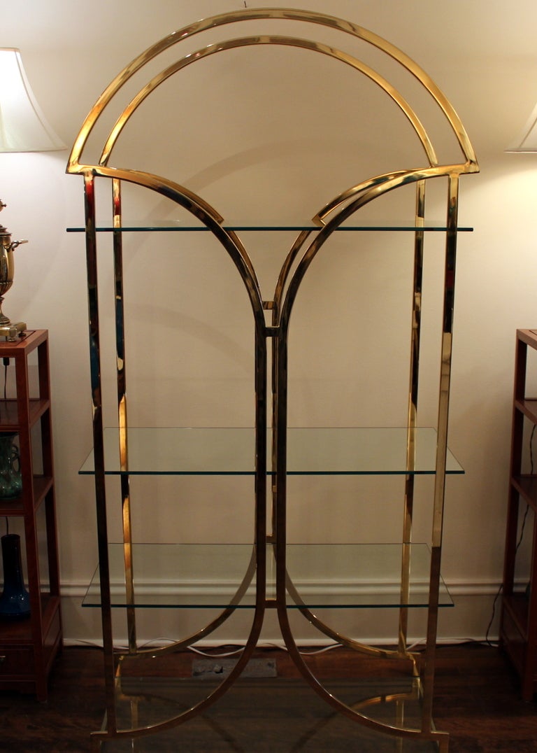 Mid-Century Modern Vintage Mid Century Brass Chrome Glass Shelf Etagere Display Milo Baughman For Sale