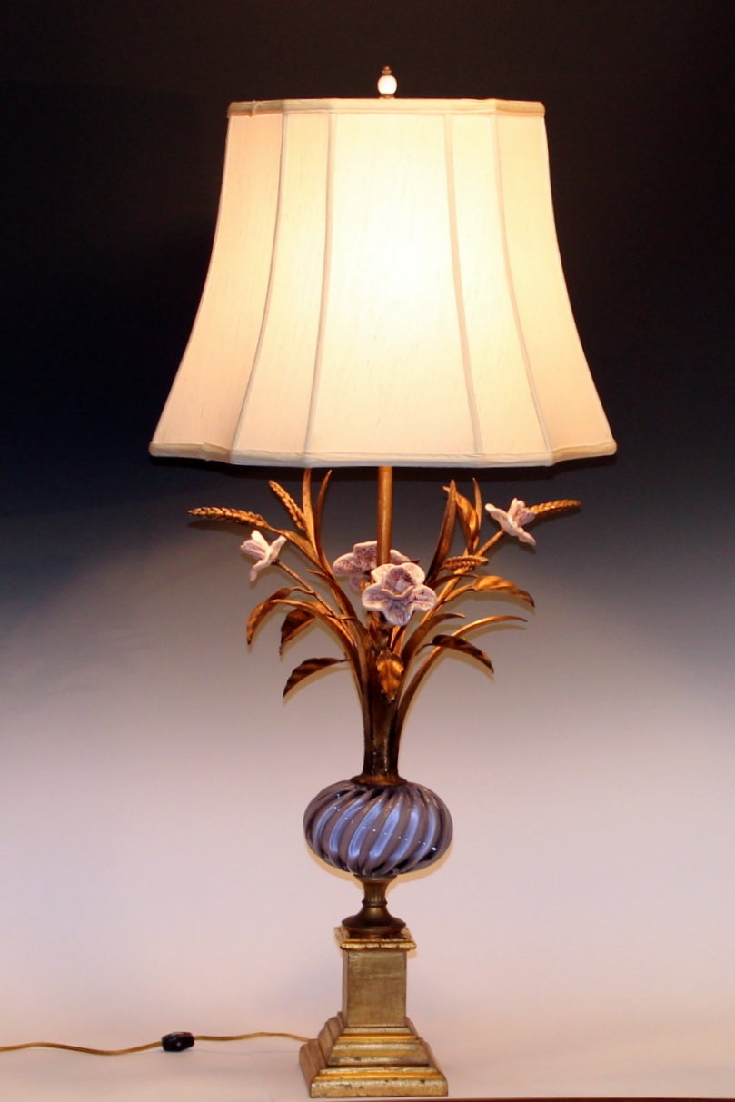 Gilt Tole and Murano Glass Lamp