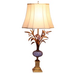 Gilt Tole and Murano Glass Lamp