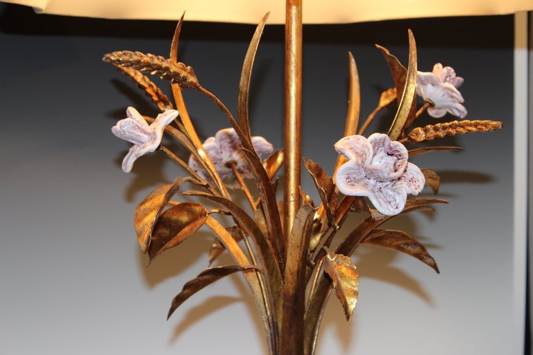 Blown Glass Gilt Tole and Murano Glass Lamp
