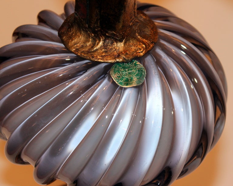 Mid-20th Century Gilt Tole and Murano Glass Lamp