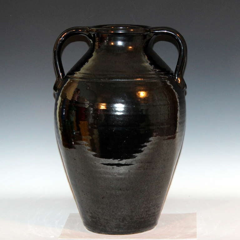 Art Deco Old North Carolina Art Pottery Metallic Black Vase