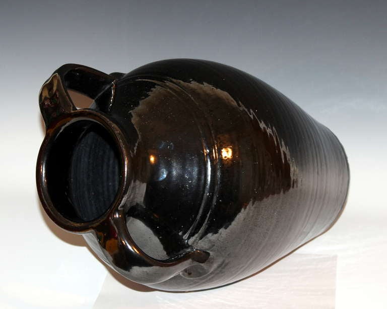 Old North Carolina Art Pottery Metallic Black Vase In Excellent Condition In Wilton, CT