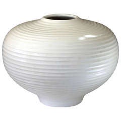 Large Ribbed Art Pottery Vase