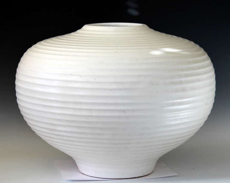 Modern Large Ribbed Art Pottery Vase