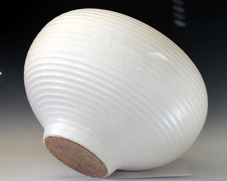 20th Century Large Ribbed Art Pottery Vase