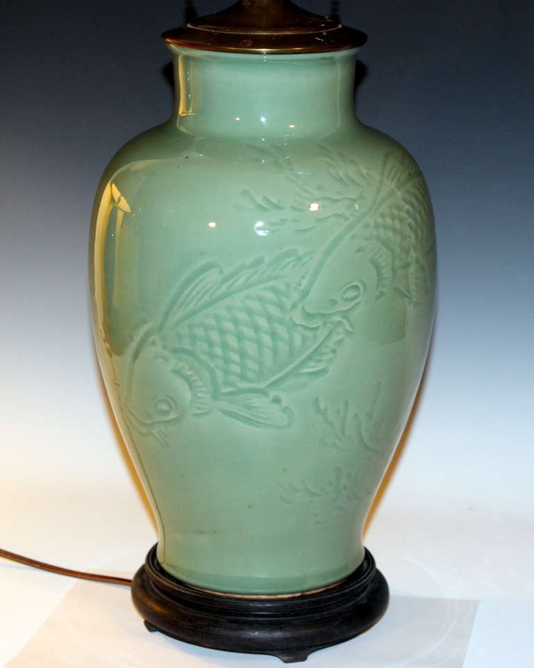 Antique Japanese Studio Celadon Porcelain Lamp 1