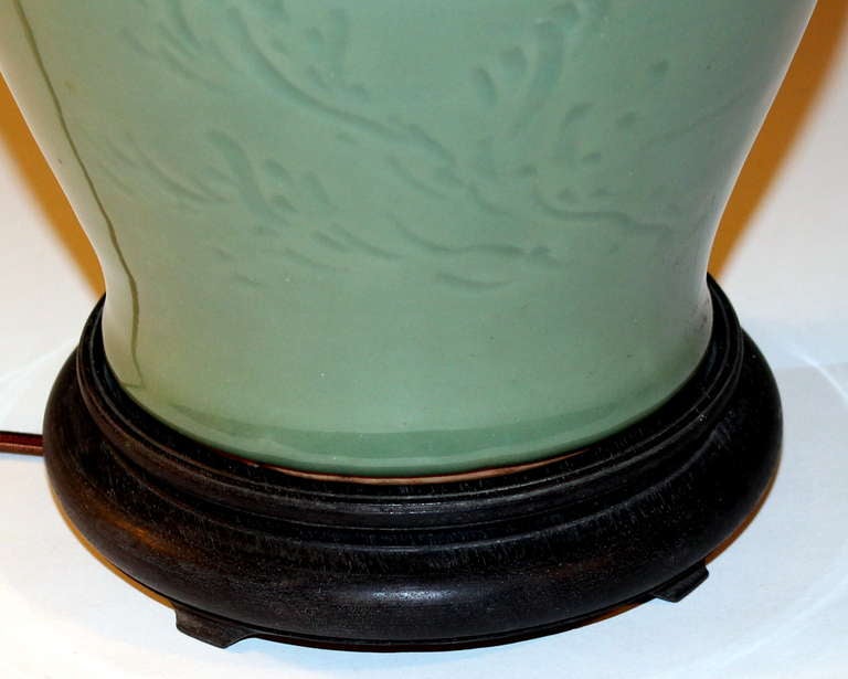 Antique Japanese Studio Celadon Porcelain Lamp 2