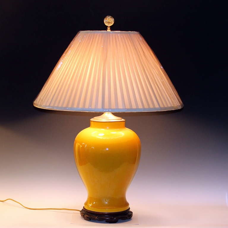 Modern Large Vintage Atomic Yellow Japanese Studio Porcelain Lamp