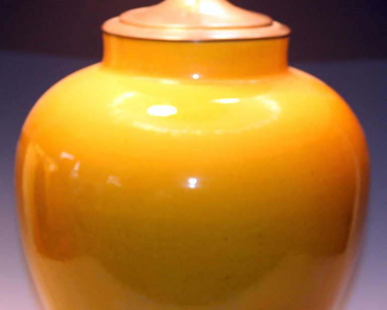 Mid-20th Century Large Vintage Atomic Yellow Japanese Studio Porcelain Lamp