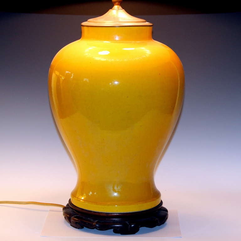 Turned Large Vintage Atomic Yellow Japanese Studio Porcelain Lamp