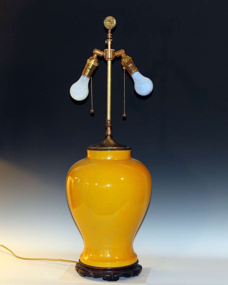 Large Vintage Atomic Yellow Japanese Studio Porcelain Lamp 2
