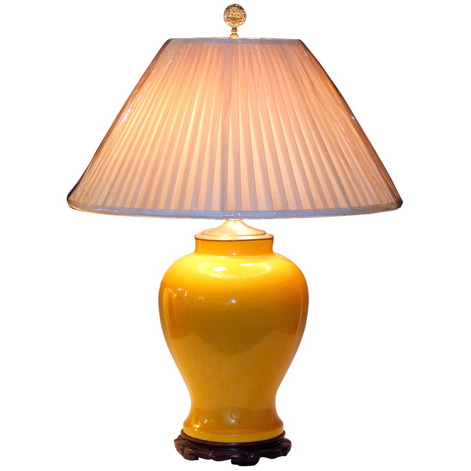 Large Vintage Atomic Yellow Japanese Studio Porcelain Lamp