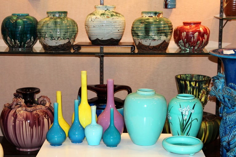 Antique Japanese Kyoto Pottery Turquoise Art Deco Vase 2