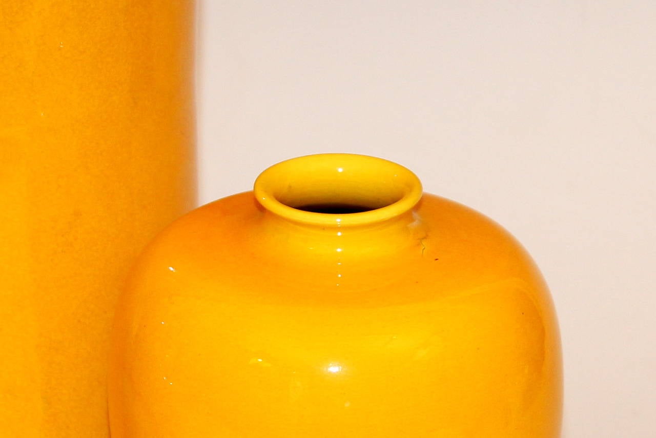 20th Century Vintage Awaji Pottery Vases in Translucent Golden Yellow Glaze