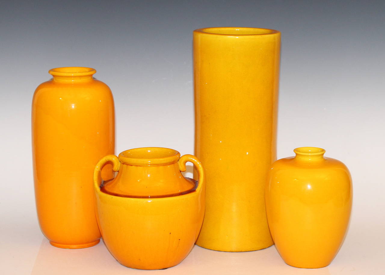 Vintage Awaji Pottery Vases in Translucent Golden Yellow Glaze 1