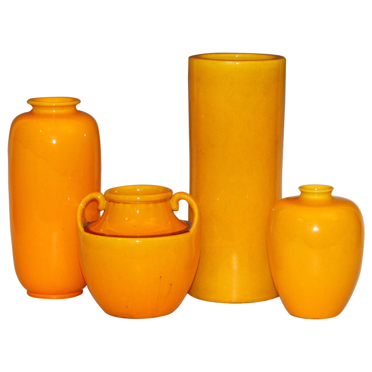 Vintage Awaji Pottery Vases in Translucent Golden Yellow Glaze