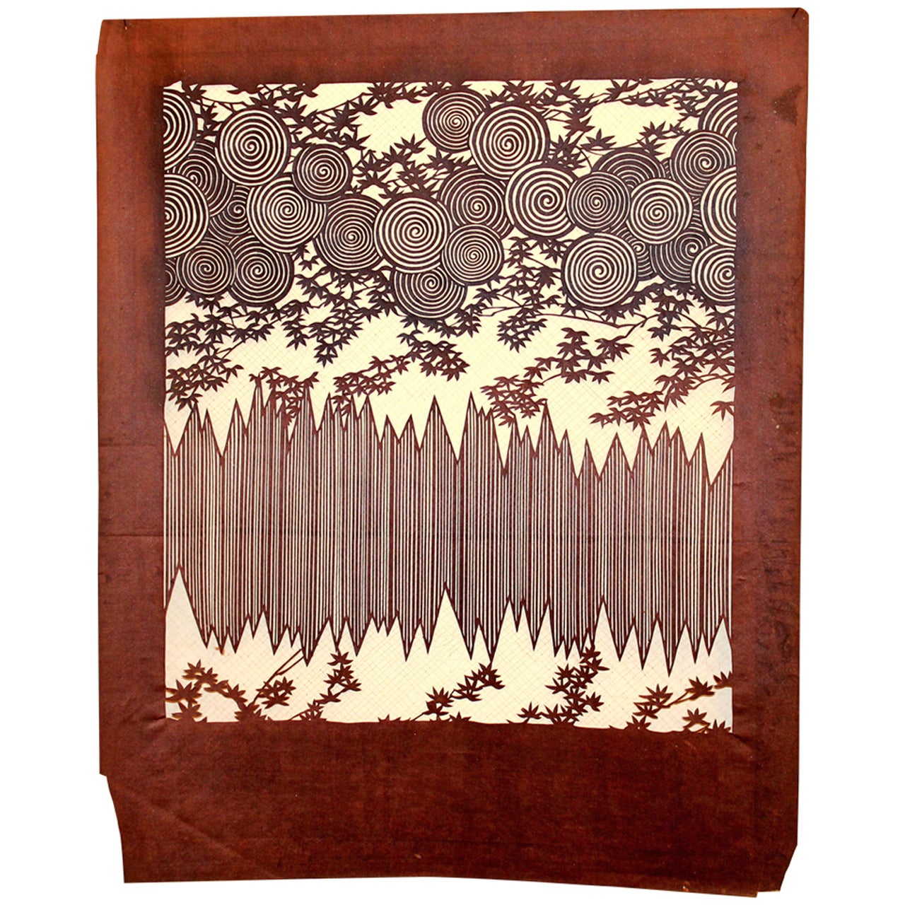 Antique Japanese Kimono Fabric Stencil Wood Block Print Katagami