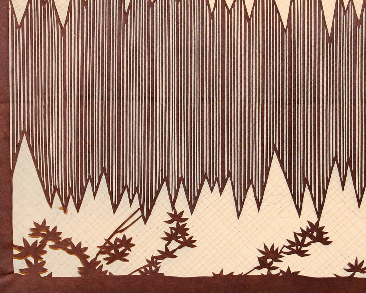 Hand-Carved Antique Japanese Kimono Fabric Stencil Wood Block Print Katagami
