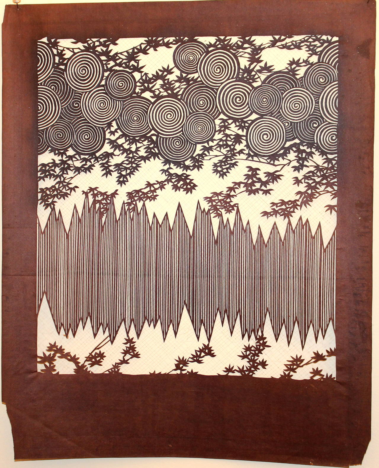 Natural Fiber Antique Japanese Kimono Fabric Stencil Wood Block Print Katagami