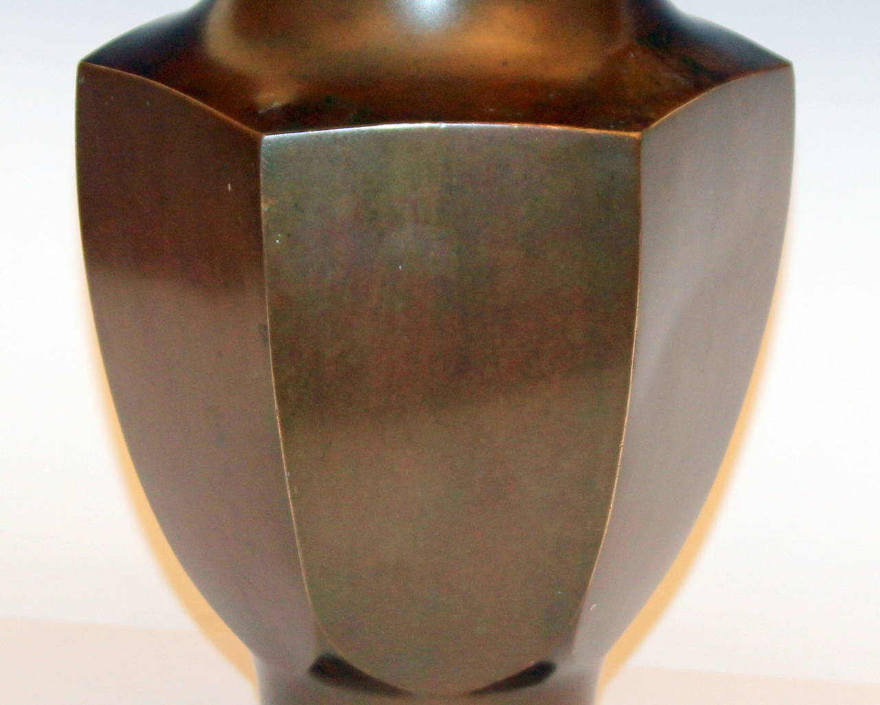 Vintage Japanese Art Deco Patinated and Faceted Bronze Vase 1