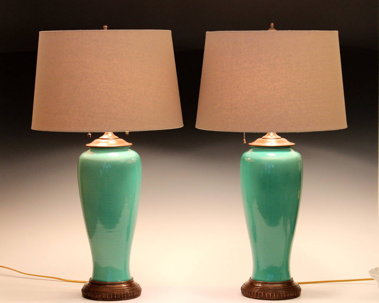 Pair of Vintage Rookwood Art Pottery Green Celadon Crackle Glaze Lamps