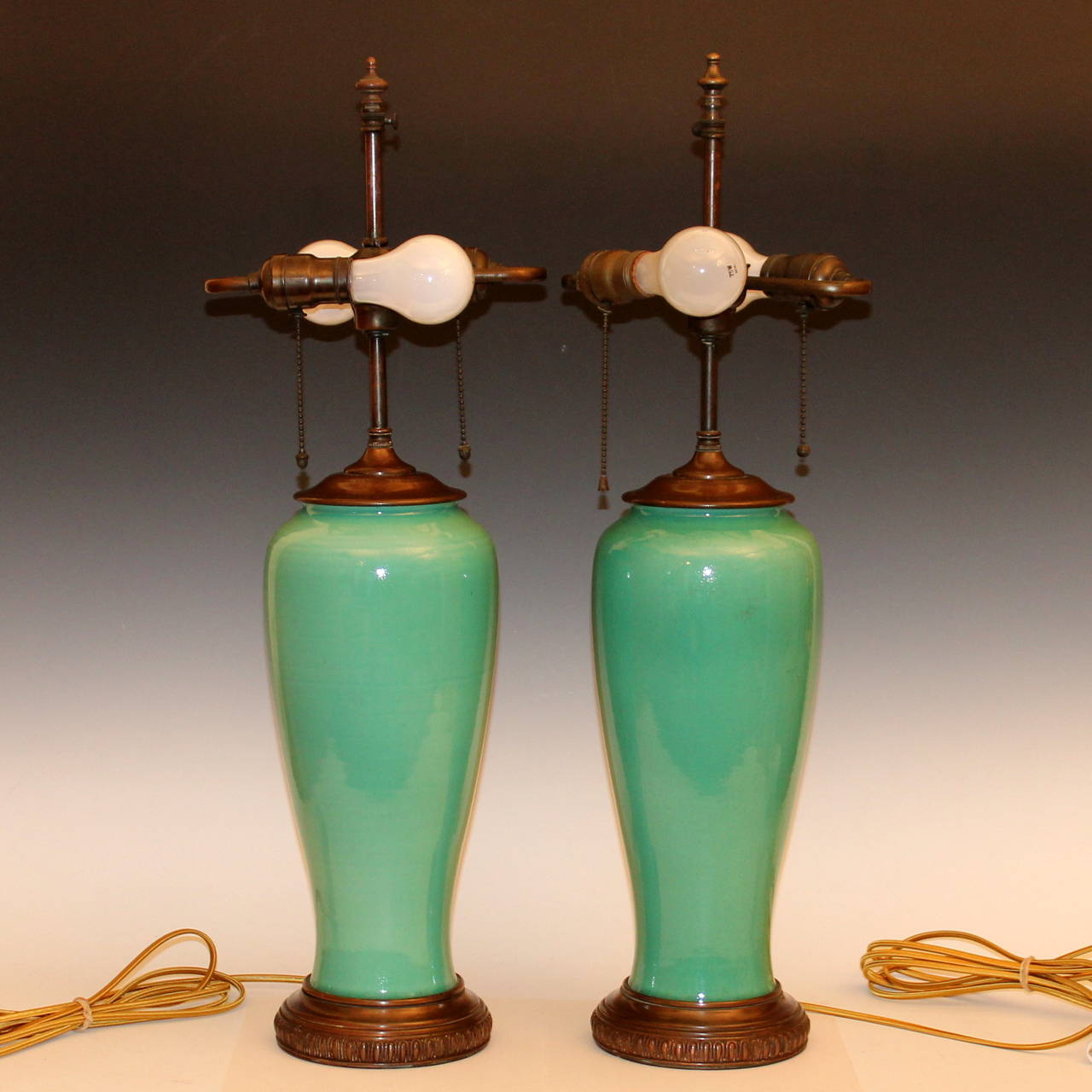 Pair of Vintage Rookwood Art Pottery Green Celadon Crackle Glaze Lamps