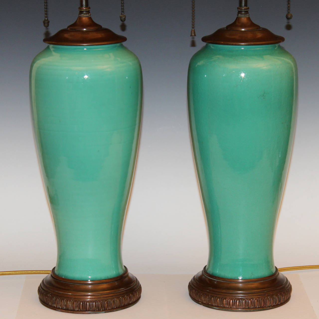 Pair of Vintage Rookwood Art Pottery Green Celadon Crackle Glaze Lamps