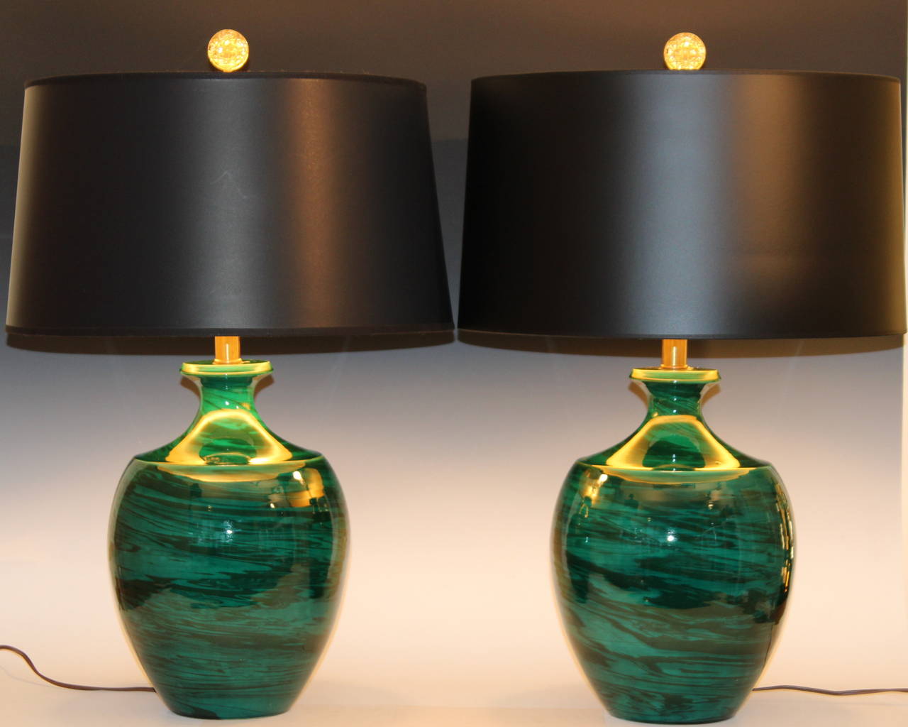 Pair of Vintage Bitossi Art Pottery Green Marbleized Raymor Lamps For Sale 3