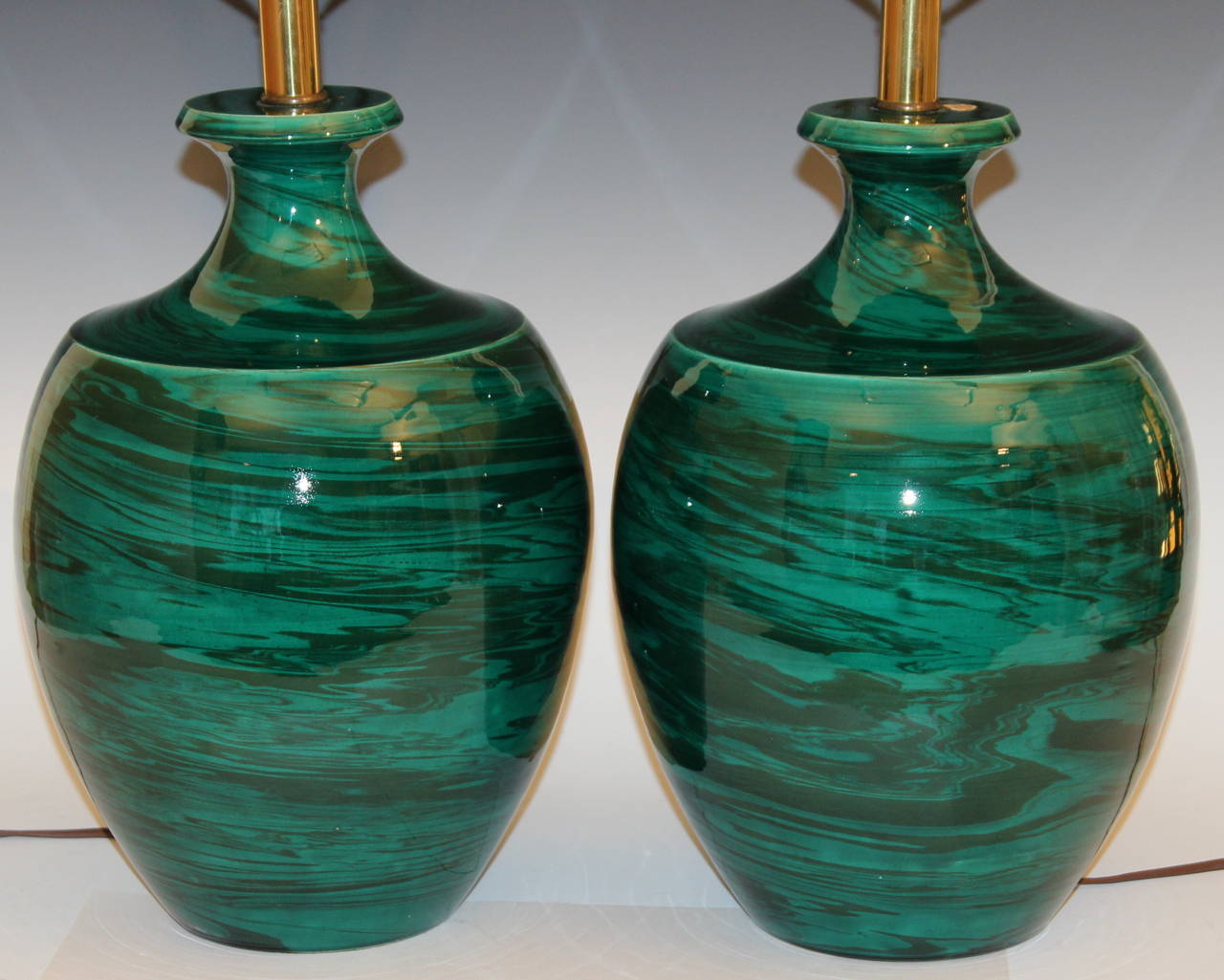 Modern Pair of Vintage Bitossi Art Pottery Green Marbleized Raymor Lamps For Sale