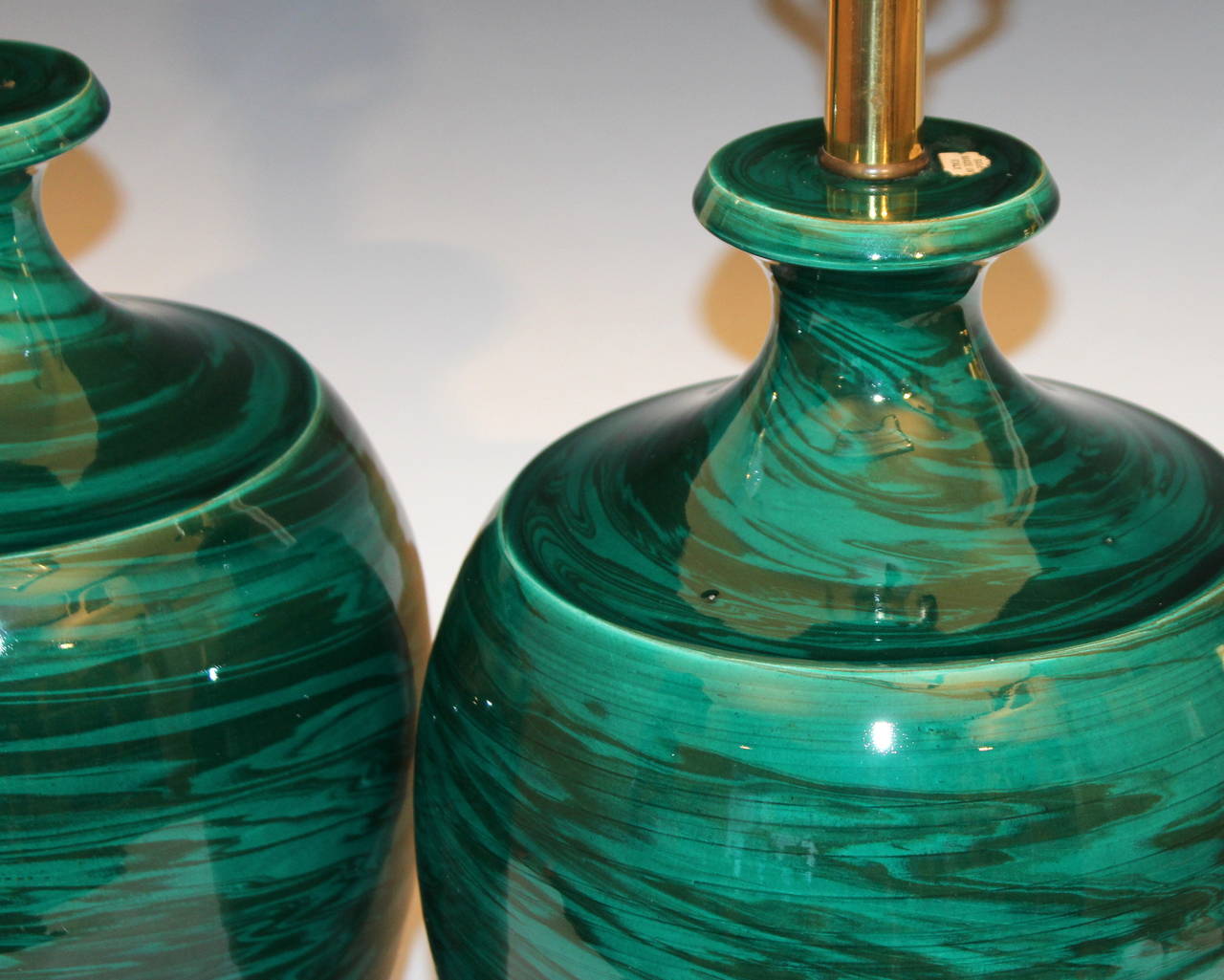 Pair of Vintage Bitossi Art Pottery Green Marbleized Raymor Lamps For Sale 2