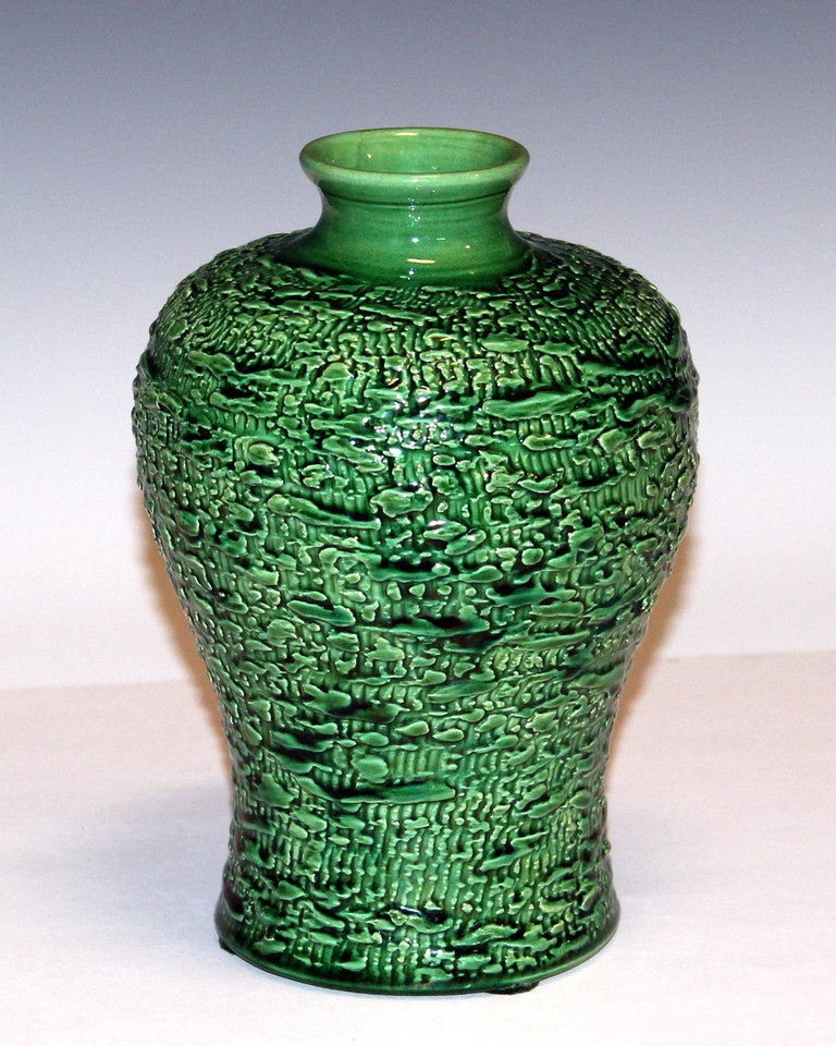 Arts and Crafts Awaji Pottery Meiping Vase with Textured Surface