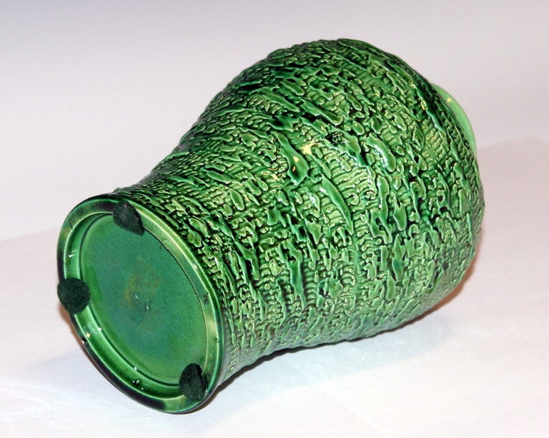 Turned Awaji Pottery Meiping Vase with Textured Surface