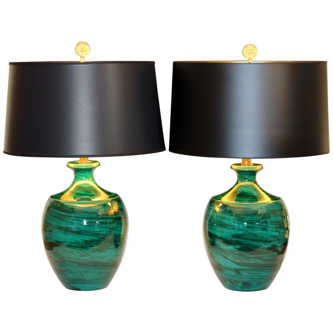 Pair of Vintage Bitossi Art Pottery Green Marbleized Raymor Lamps For Sale