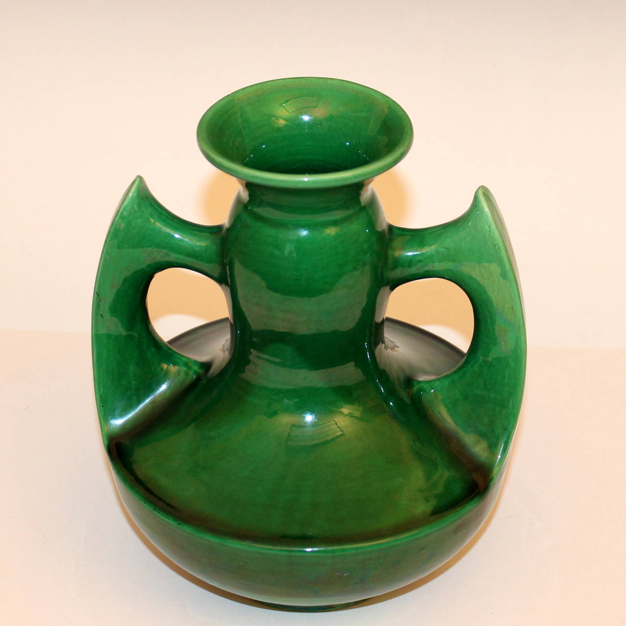 Early 20th Century Awaji Pottery Art Deco Wing Handle Vase For Sale