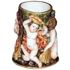 Antique Capodimonte Italian Porcelain Brush Pot